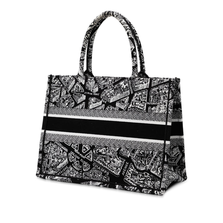 Dior Medium Toile Embroidered Plan De Paris Book Cabas Noir