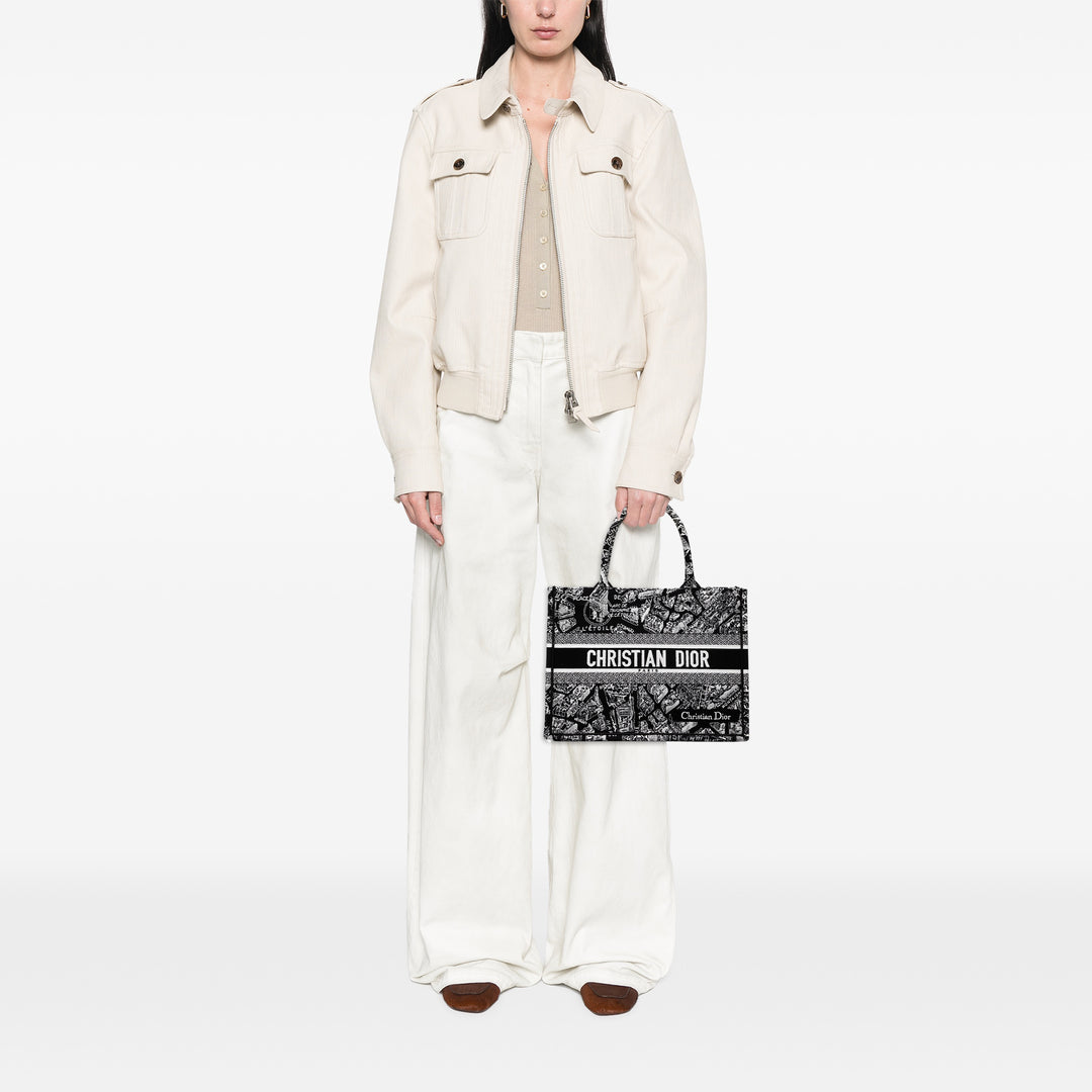 Dior Medium Toile Embroidered Plan De Paris Book Cabas Noir