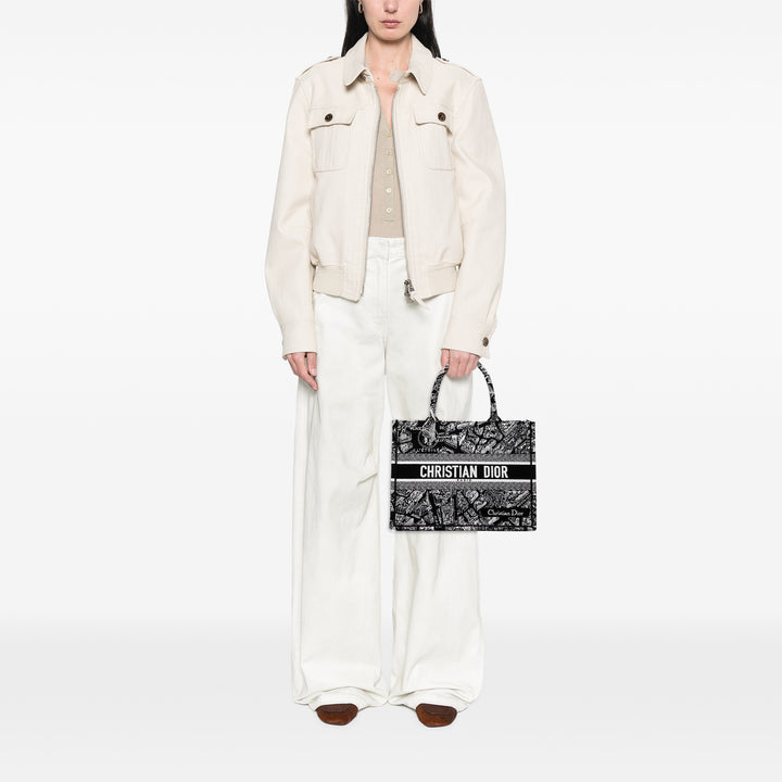 Dior Medium Toile Embroidered Plan De Paris Book Cabas Noir