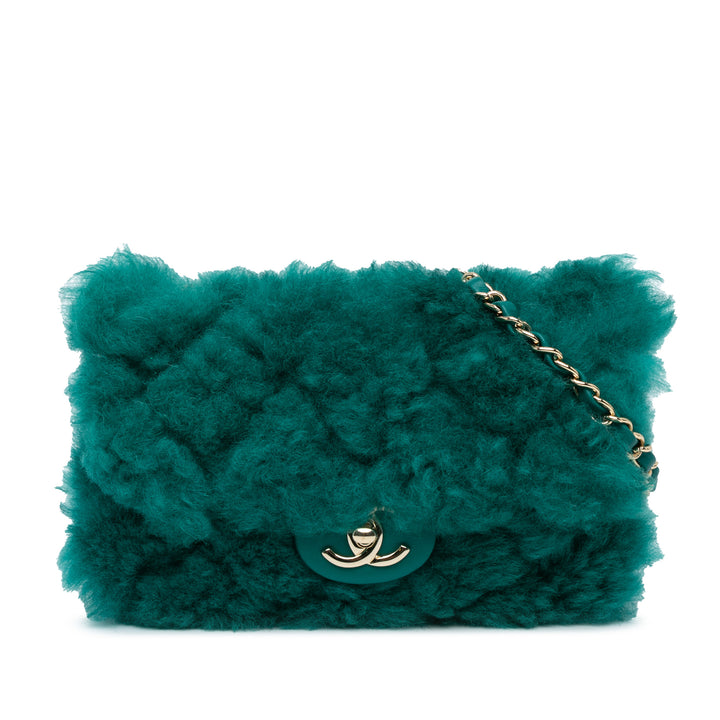 Chanel Small Shearling Single Flap Green - GABY PARIS