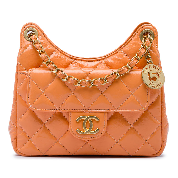 Chanel brillant Froissé Wavy CC Hobo Petit Cuir de veau Orange