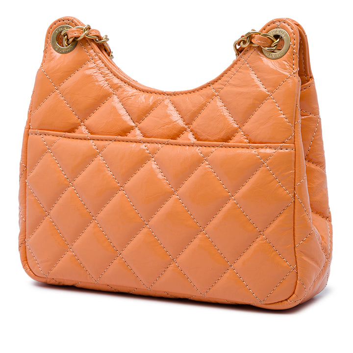 Chanel brillant Froissé Wavy CC Hobo Petit Cuir de veau Orange