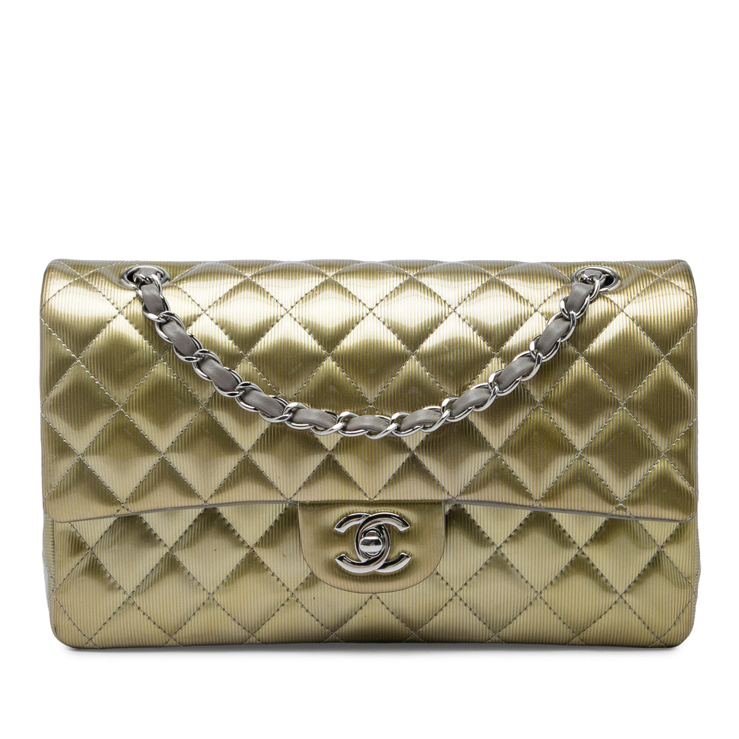 Chanel Classic Striated Double rabat Moyen Doré