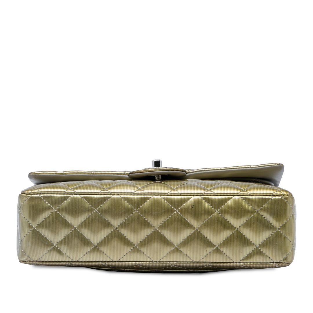 Chanel Classic Striated Double rabat Moyen Doré