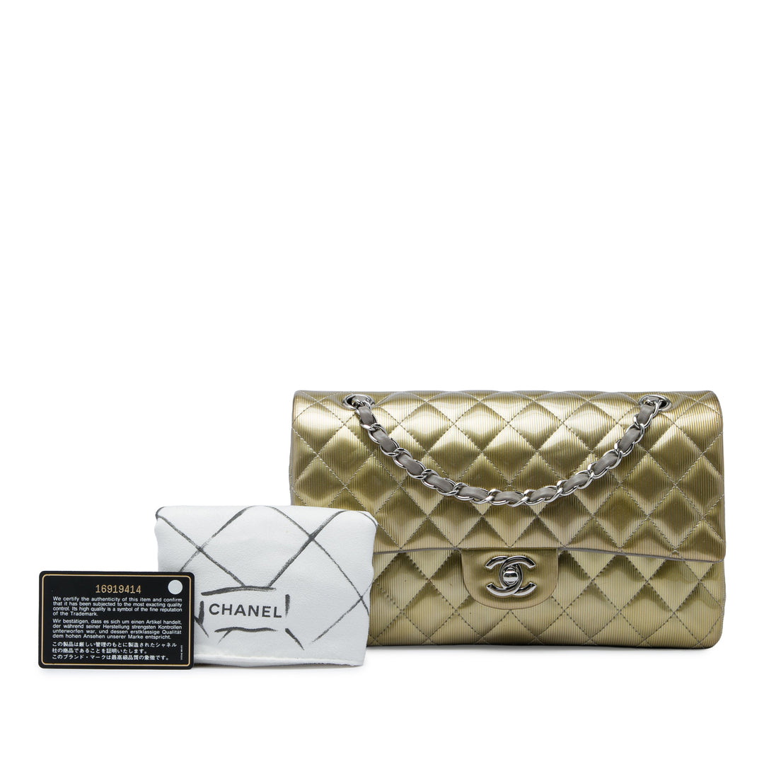 Chanel Classic Striated Double rabat Moyen Doré