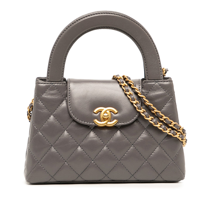Chanel Cabas brillant vieilli Kelly Nano Cuir de veau Gris – vue principale – GABY PARIS