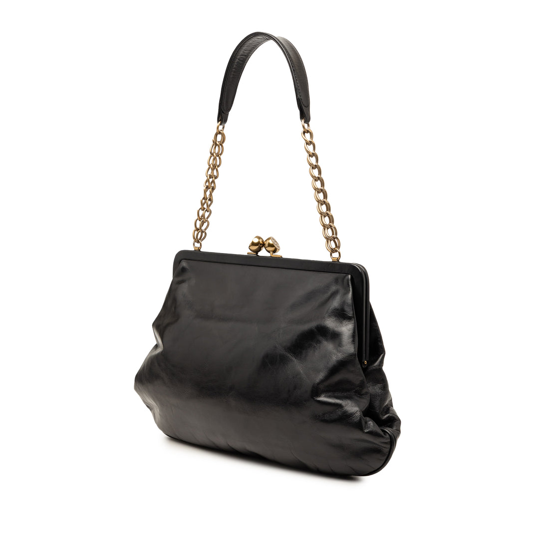 Chanel Glazed Cuir de veau Kiss Lock Frame Sac bandoulière