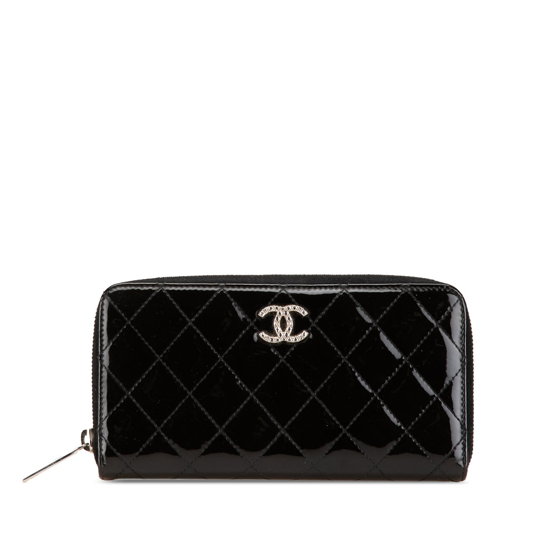 Quilted Patent Brilliant Zip Around Wallet Black - Gaby Paris