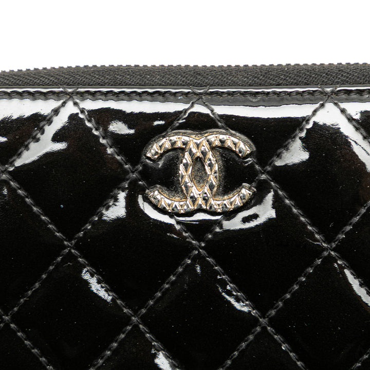 Quilted Patent Brilliant Zip Around Wallet Black - Gaby Paris