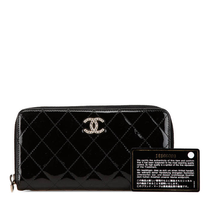 Quilted Patent Brilliant Zip Around Wallet Black - Gaby Paris