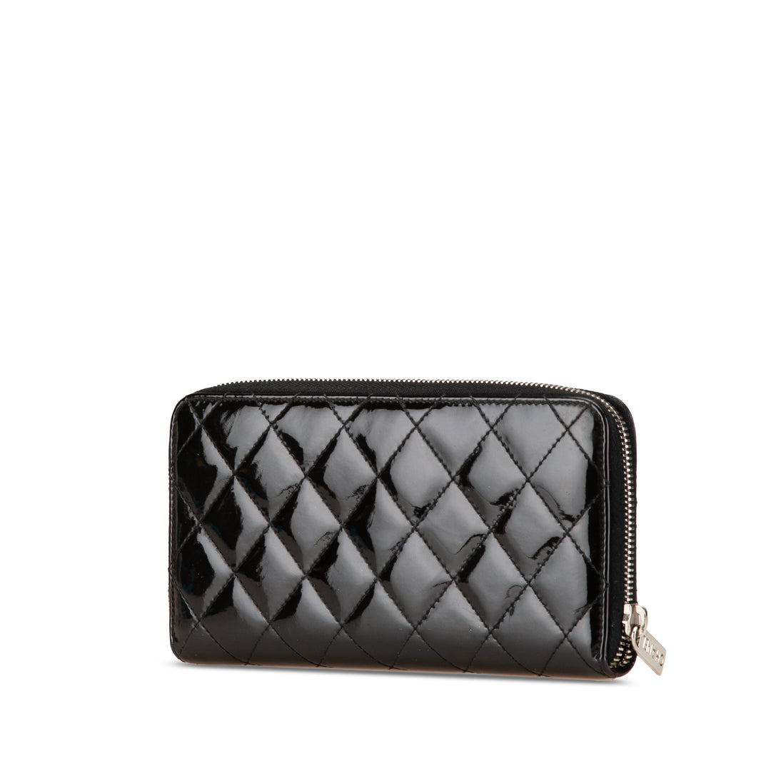 Quilted Patent Brilliant Zip Around Wallet Black - Gaby Paris