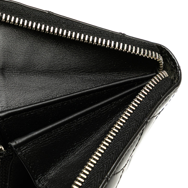 Quilted Patent Brilliant Zip Around Wallet Black - Gaby Paris