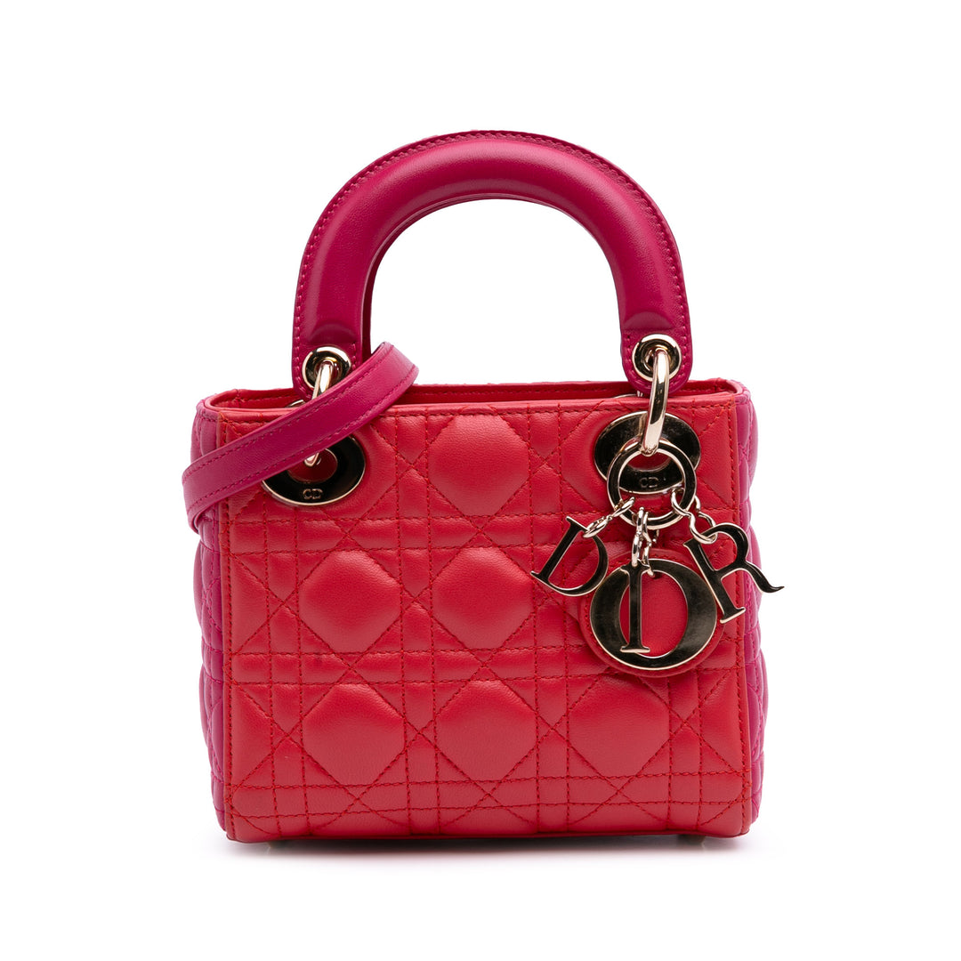 Mini Bicolor Lambskin Cannage Lady Dior Red - Gaby Paris
