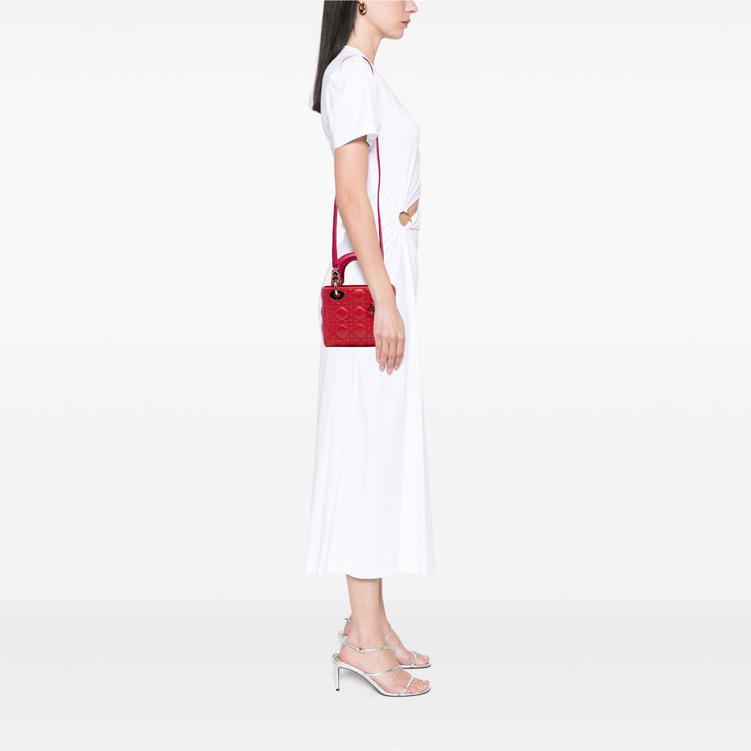 Dior Mini Bicolor Cuir d’agneau Cannage Lady Dior Rouge – GABY PARIS Authentique