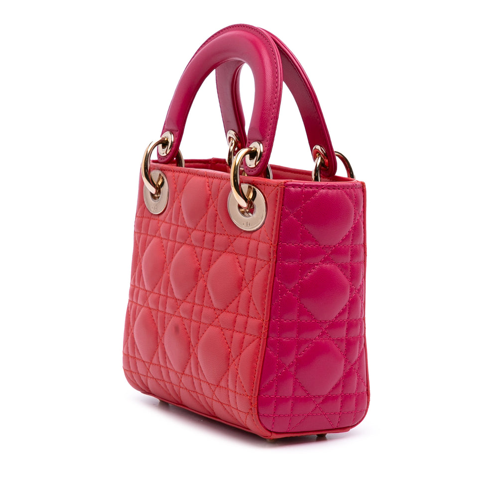 Mini Bicolor Lambskin Cannage Lady Dior Red - Gaby Paris
