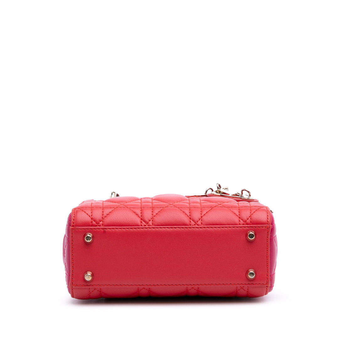 Mini Bicolor Lambskin Cannage Lady Dior Red - Gaby Paris