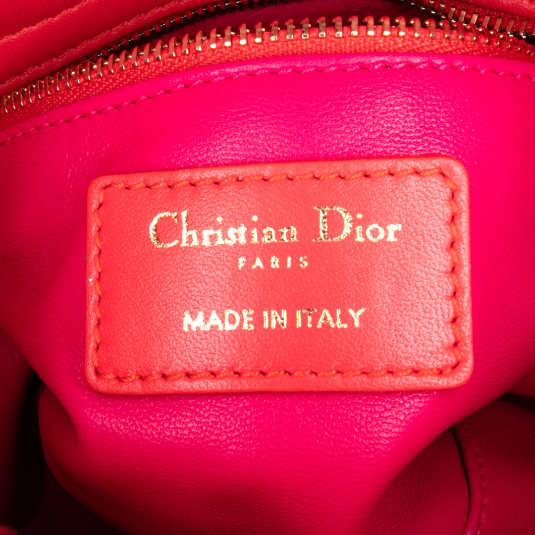 Mini Bicolor Lambskin Cannage Lady Dior Red - Gaby Paris