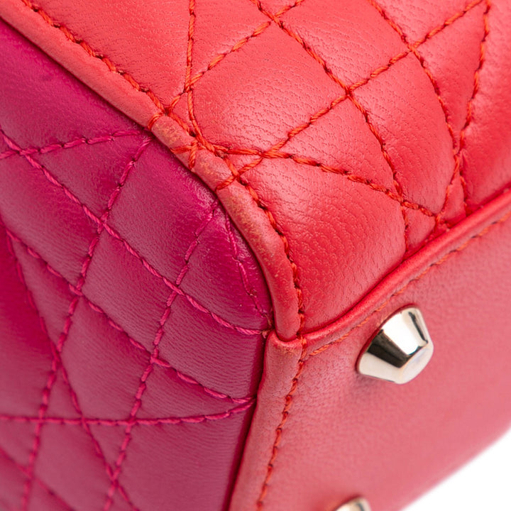 Mini Bicolor Lambskin Cannage Lady Dior Red - Gaby Paris