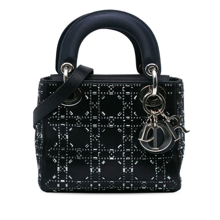 Mini Satin Cannage Strass Crystal Embellished Lady Dior Black - Gaby Paris