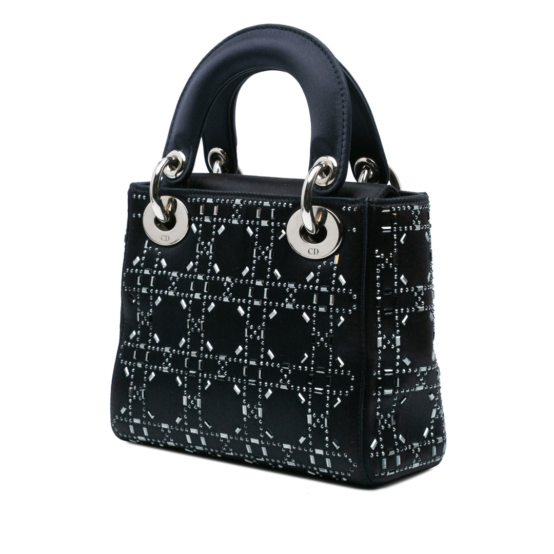 Mini Satin Cannage Strass Crystal Embellished Lady Dior Black - Gaby Paris