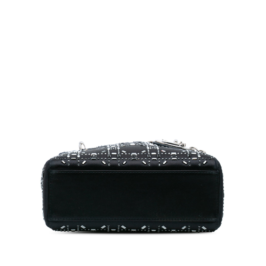 Mini Satin Cannage Strass Crystal Embellished Lady Dior Black - Gaby Paris