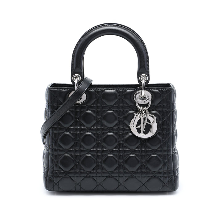 Lady Dior Cannage Moyen Cuir d'agneau Noir