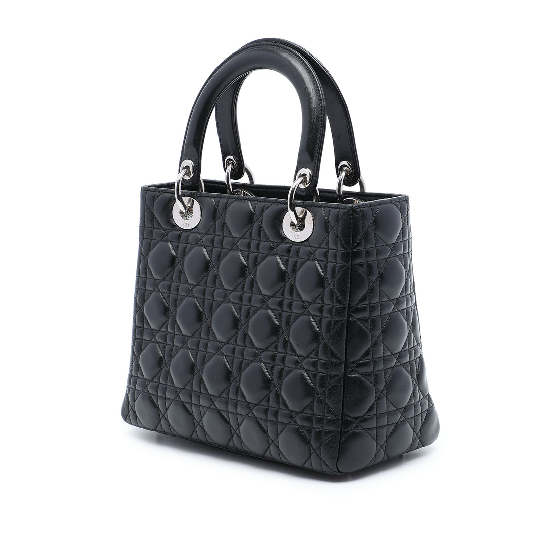 Lady Dior Cannage Moyen Cuir d'agneau Noir
