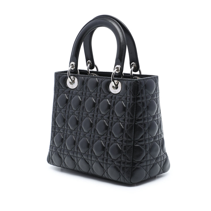 Lady Dior Cannage Moyen Cuir d'agneau Noir