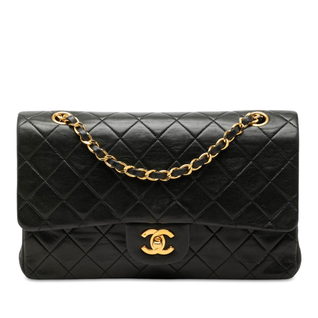 Classic Double rabat Moyen Cuir d'agneau Noir