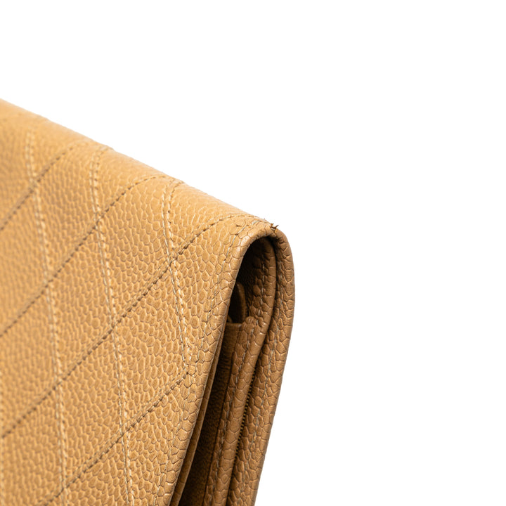 CC Quilted Caviar Stitched French Long Wallet Brown - Gaby Paris
