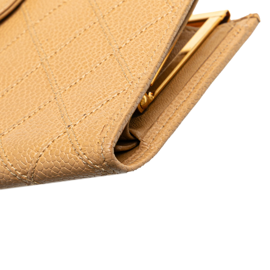 CC Quilted Caviar Stitched French Long Wallet Brown - Gaby Paris