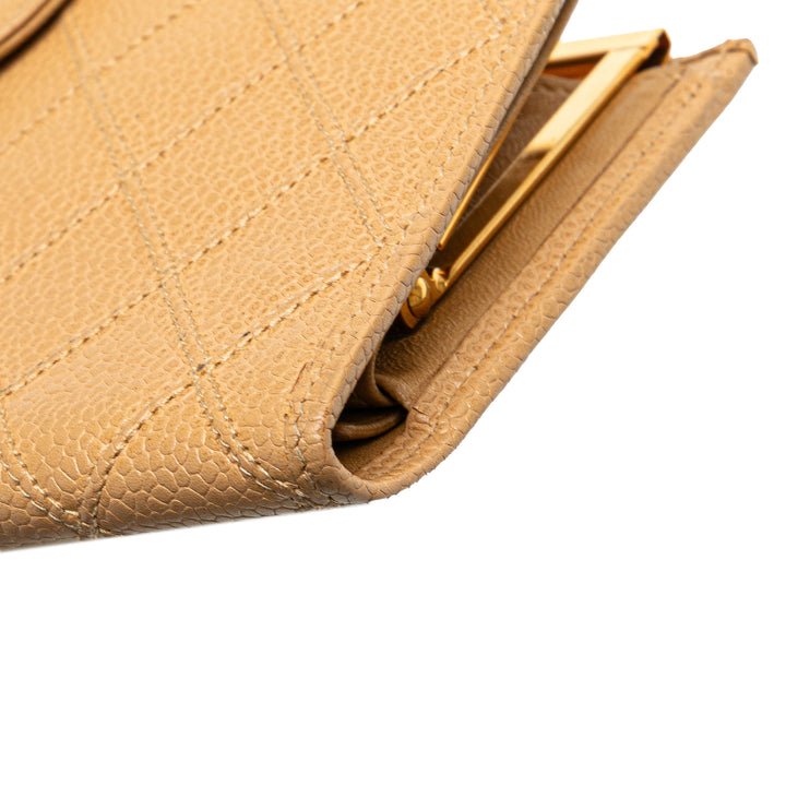 CC Quilted Caviar Stitched French Long Wallet Brown - Gaby Paris