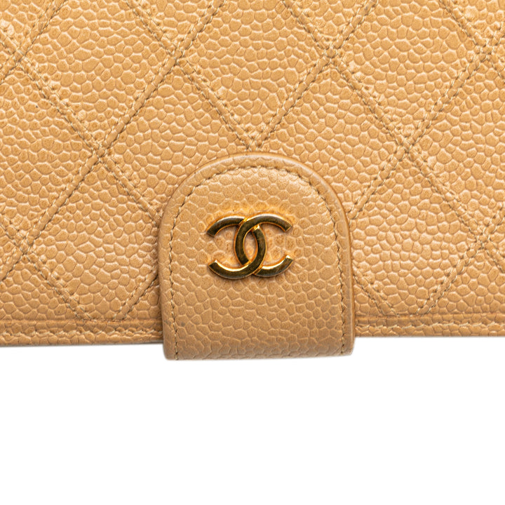 CC Quilted Caviar Stitched French Long Wallet Brown - Gaby Paris