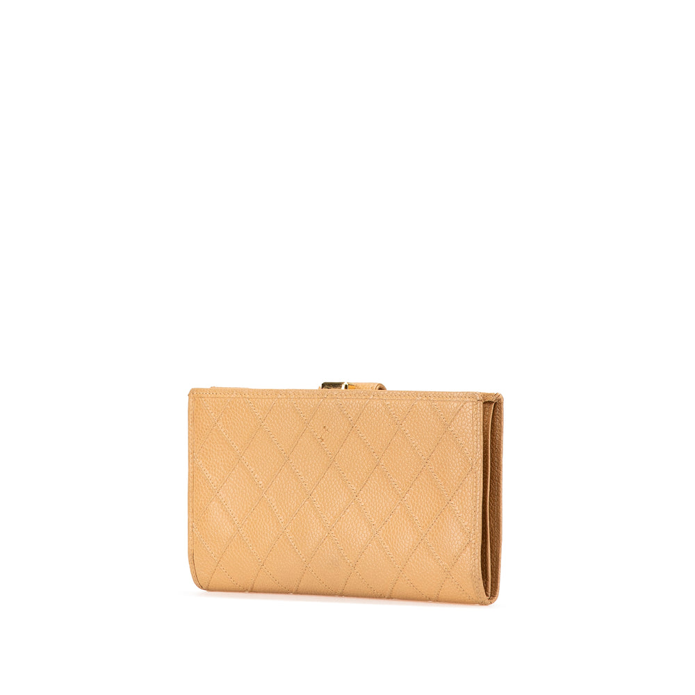 CC Quilted Caviar Stitched French Long Wallet Brown - Gaby Paris
