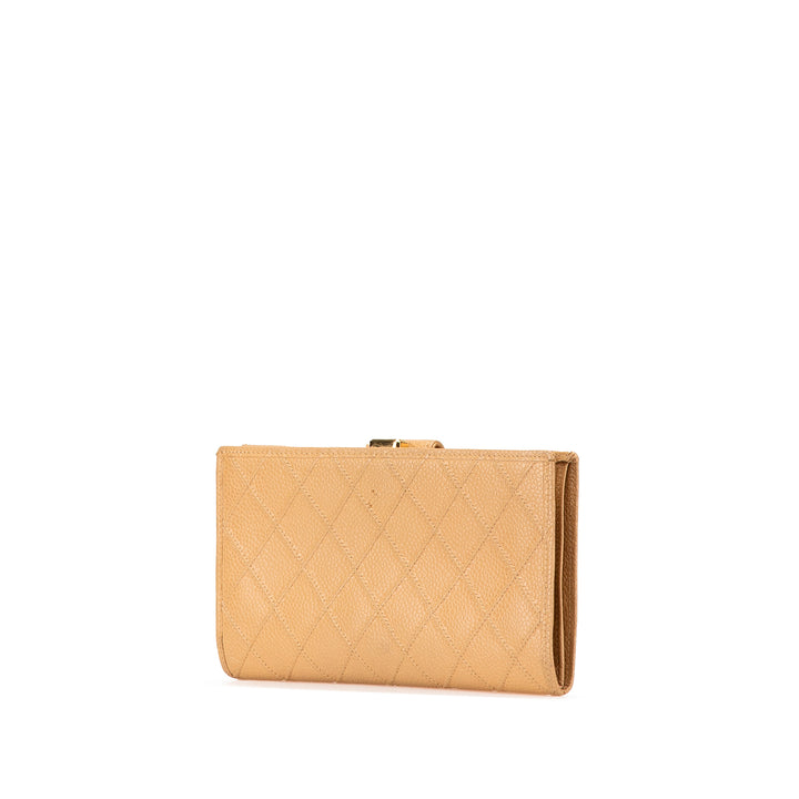 CC Quilted Caviar Stitched French Long Wallet Brown - Gaby Paris