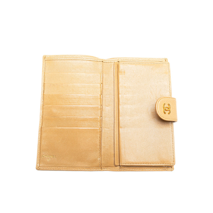CC Quilted Caviar Stitched French Long Wallet Brown - Gaby Paris