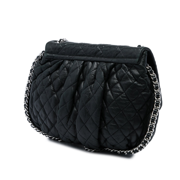 Chanel Matelassé Washed Sac rond à chaîne Sac Messenger Grand Cuir d'agneau Noir – vue 2 – GABY PARIS