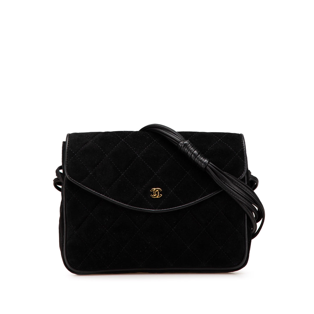 CC Quilted Suede Shoulder Bag Black - Gaby Paris