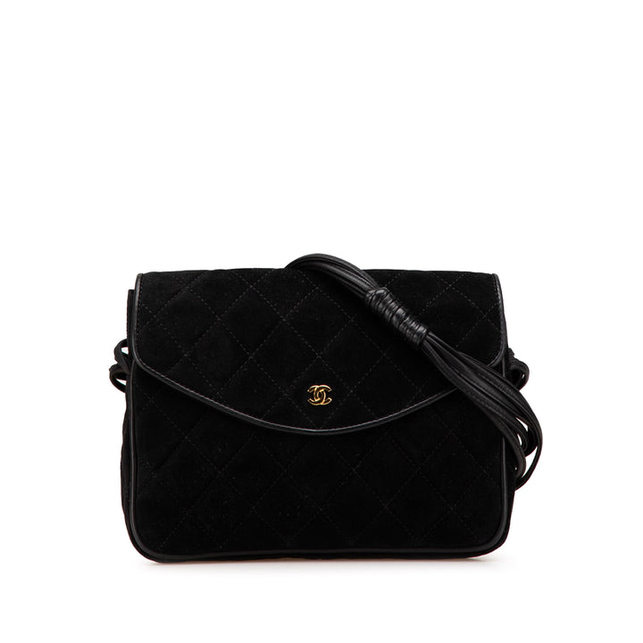 CC Quilted Suede Shoulder Bag Black - Gaby Paris