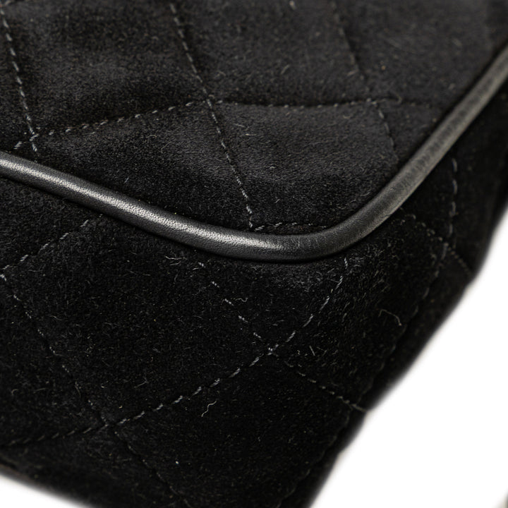 CC Quilted Suede Shoulder Bag Black - Gaby Paris
