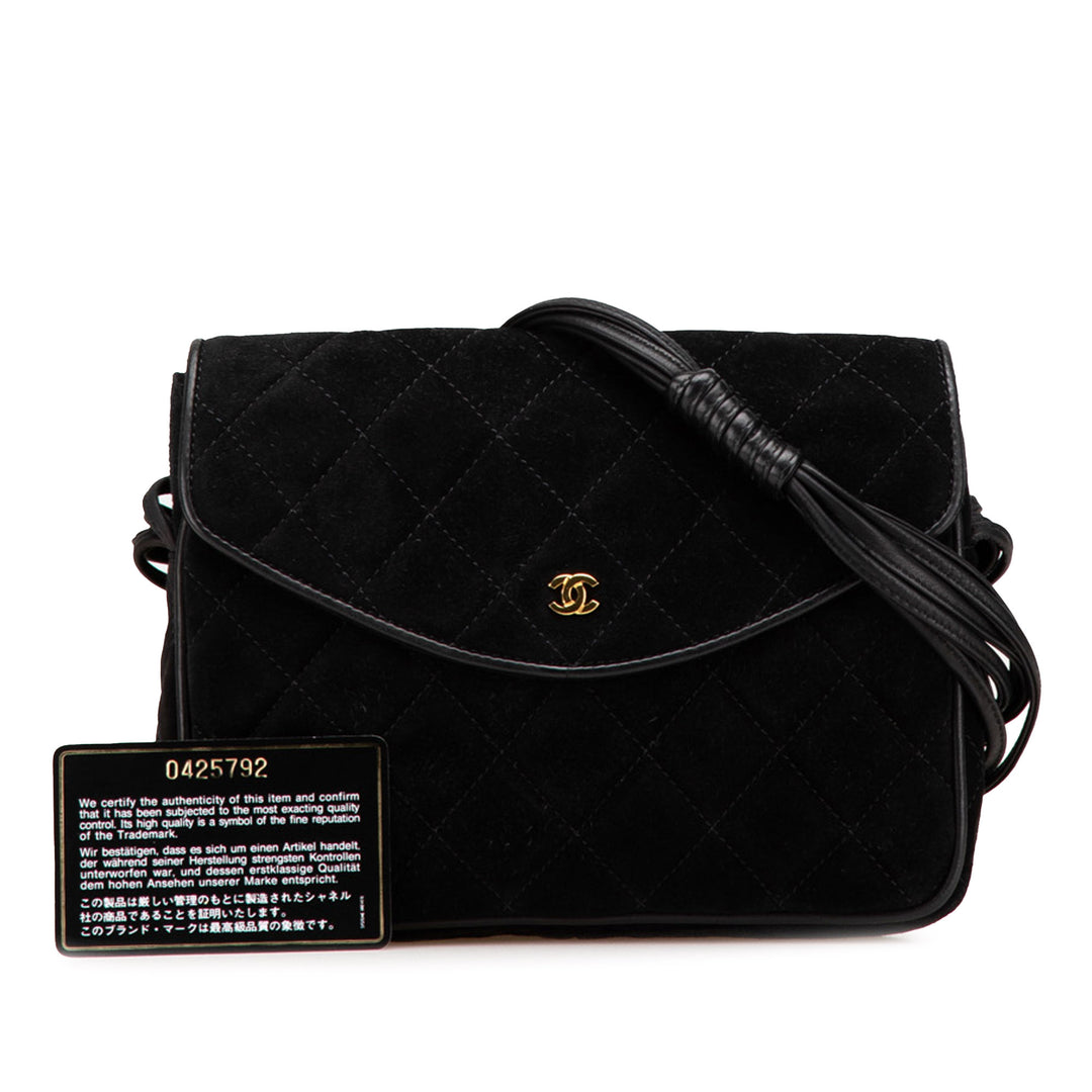 CC Quilted Suede Shoulder Bag Black - Gaby Paris