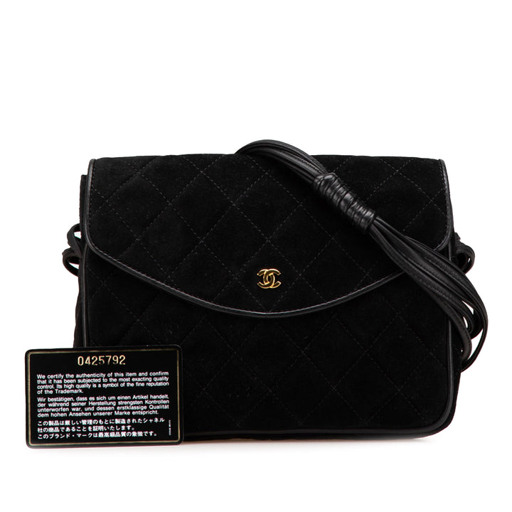 CC Quilted Suede Shoulder Bag Black - Gaby Paris