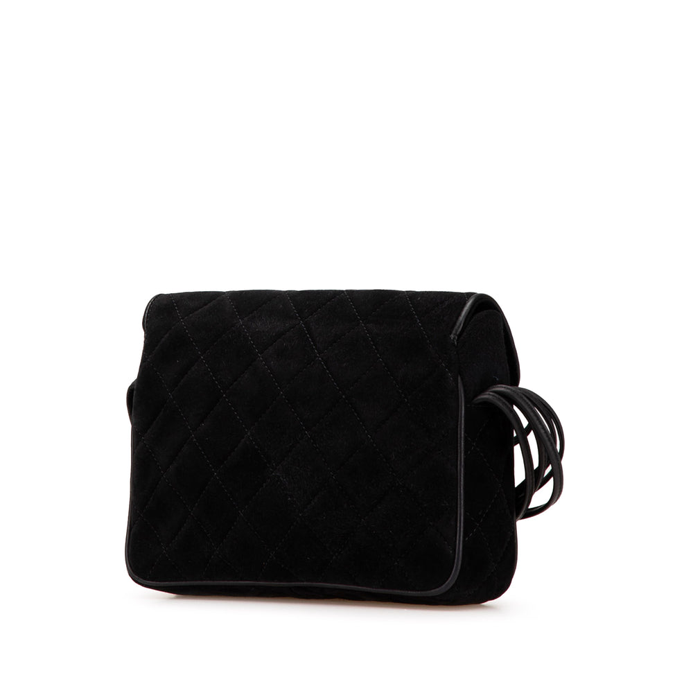 CC Quilted Suede Shoulder Bag Black - Gaby Paris