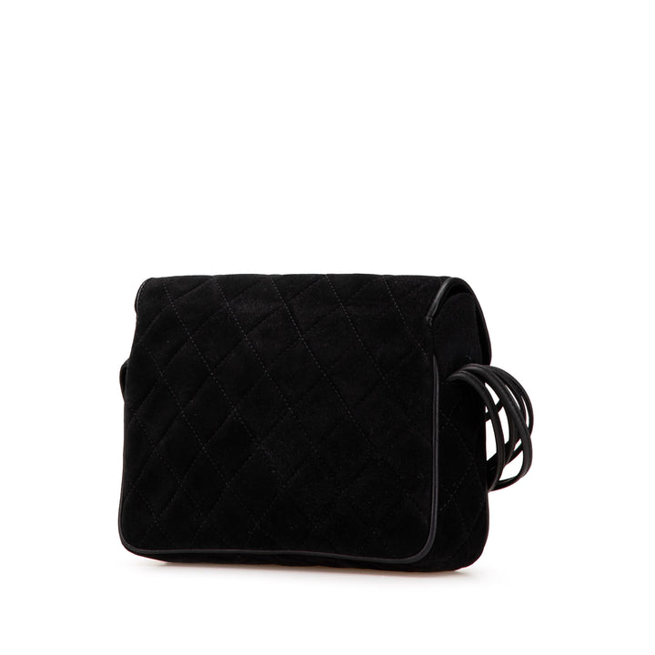 CC Quilted Suede Shoulder Bag Black - Gaby Paris