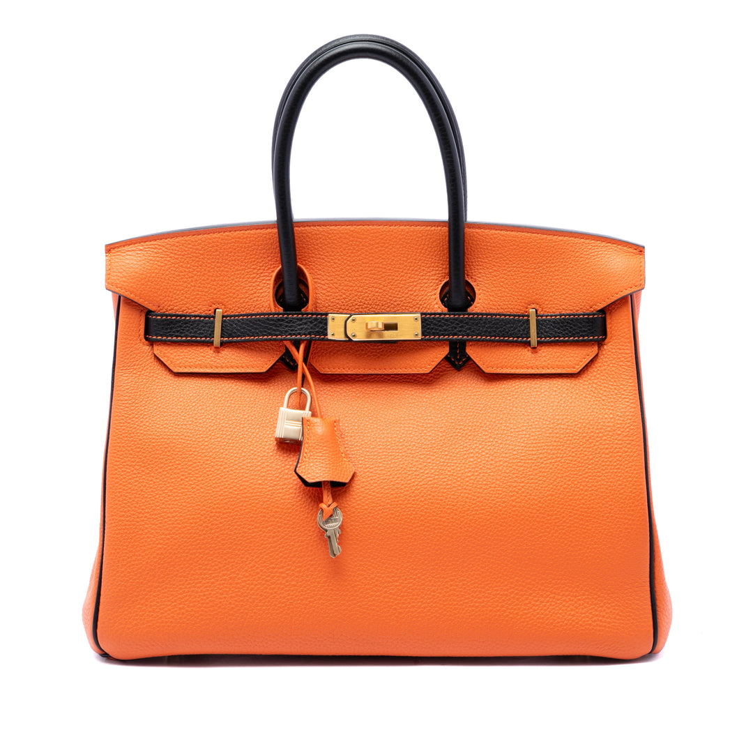 Hermès Special Order Bicolore Birkin Retourne 35 Clémence Orange – vue principale – GABY PARIS