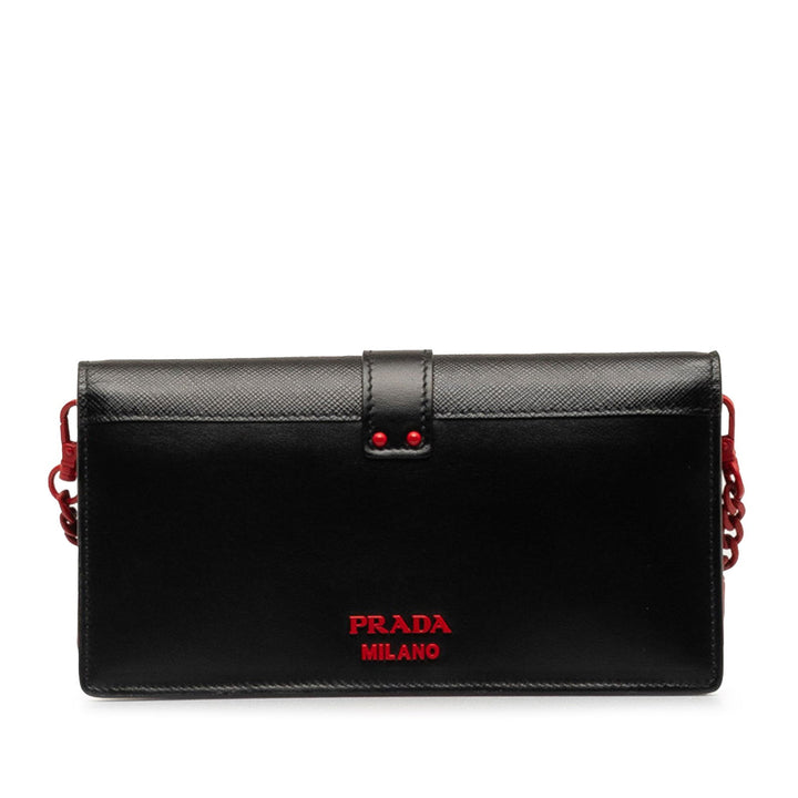 Prada Saffiano City Calf Cahier Heart and Flower Wallet on Chain Black - GABY PARIS