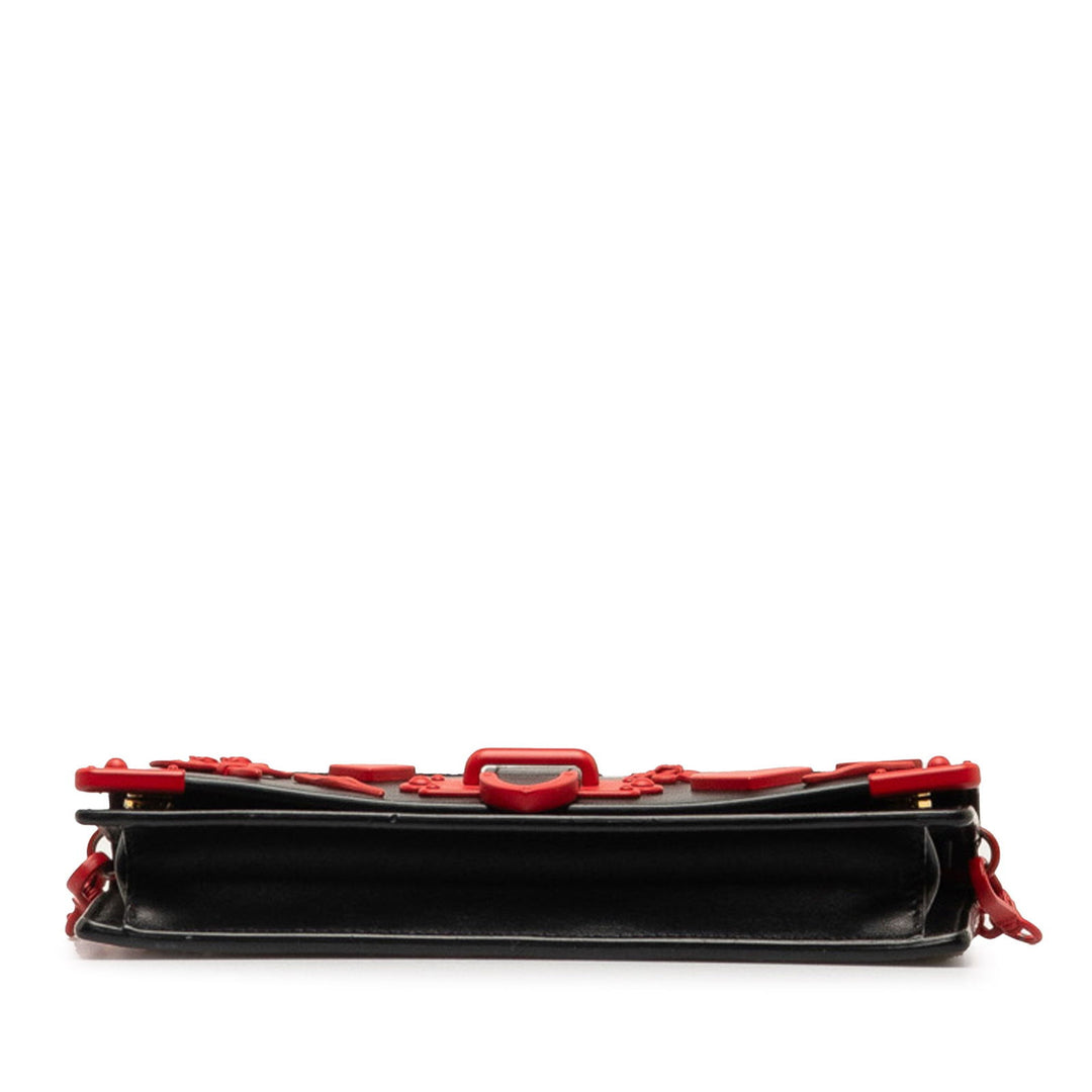 Prada Saffiano City Calf Cahier Heart and Flower Wallet on Chain Black - GABY PARIS