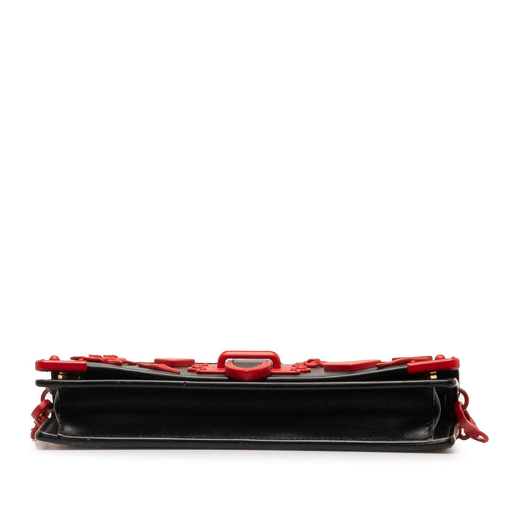 Prada Saffiano City Calf Cahier Heart and Flower Wallet on Chain Black - GABY PARIS