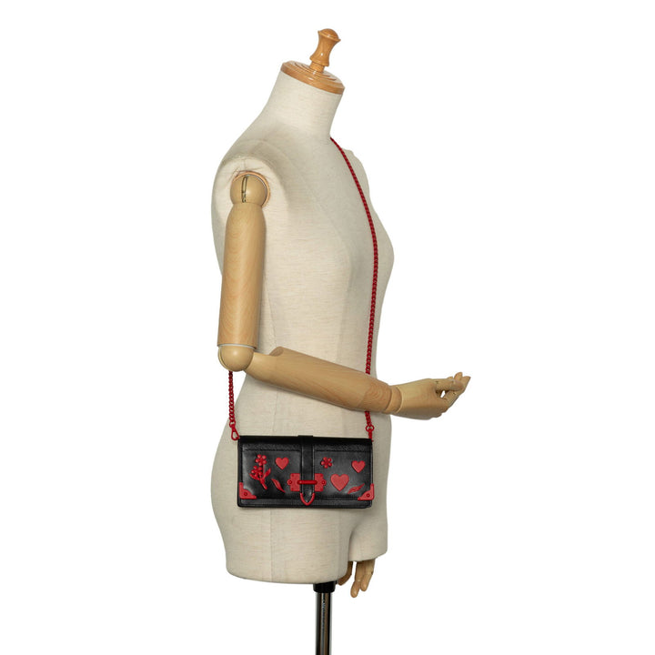 Prada Saffiano City Calf Cahier Heart and Flower Wallet on Chain Black - GABY PARIS