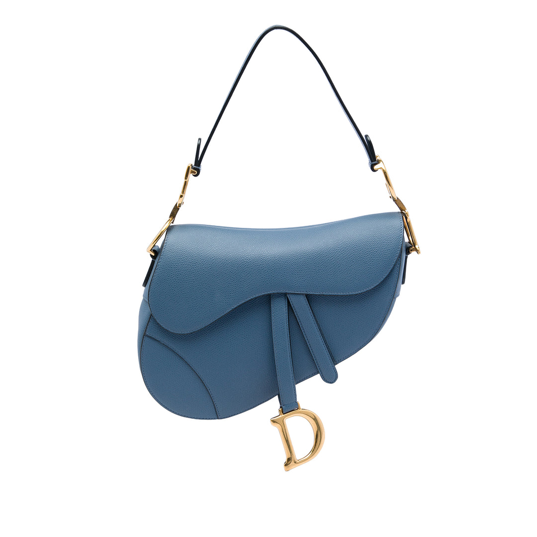 Dior grainé Saddle Sac Cuir de veau grainé Bleu – vue principale – GABY PARIS